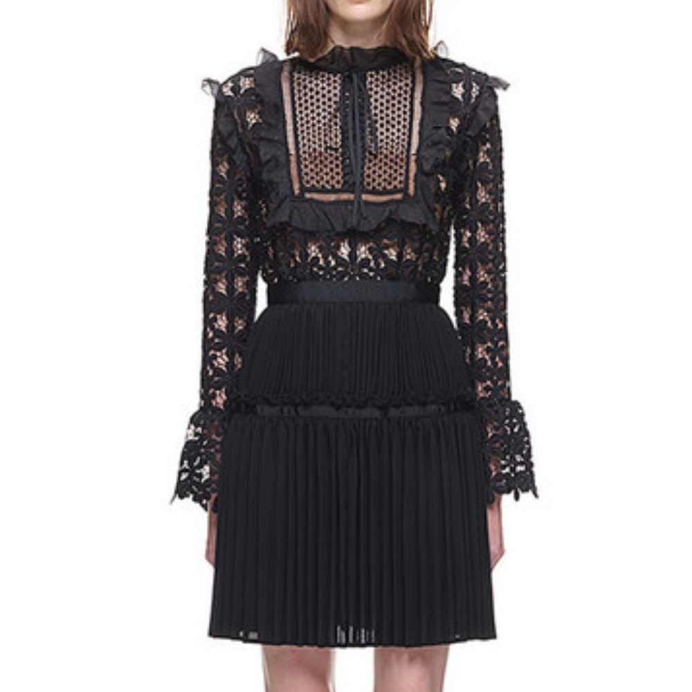 SELF-PORTRAIT Black Lace Mini Dress (US 0/XS)
